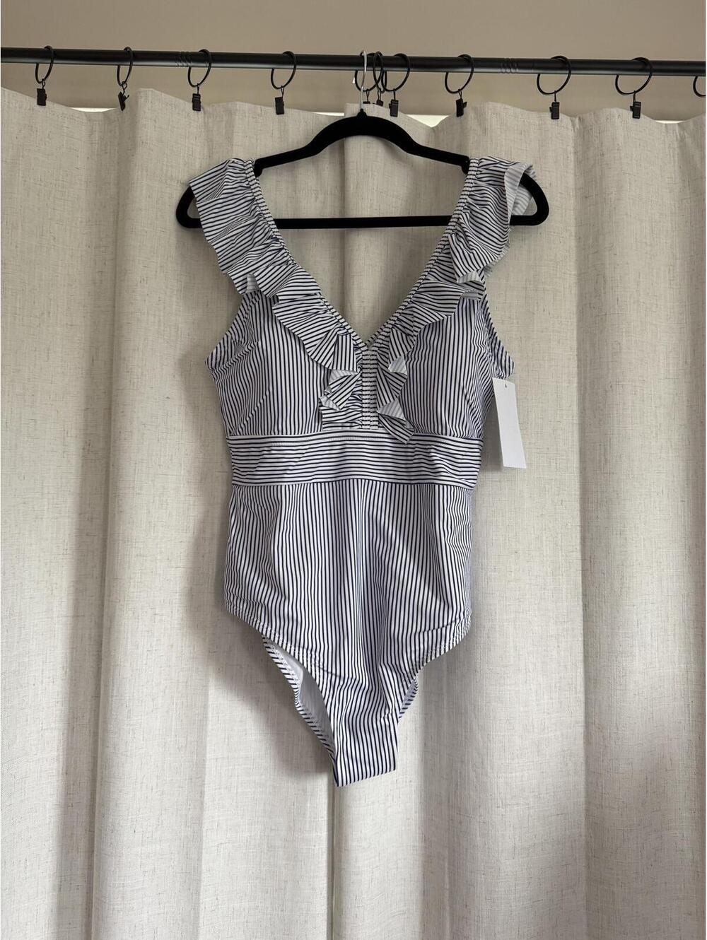 Meet Curve XL Striped Ruffle One-Piece Swimsuit